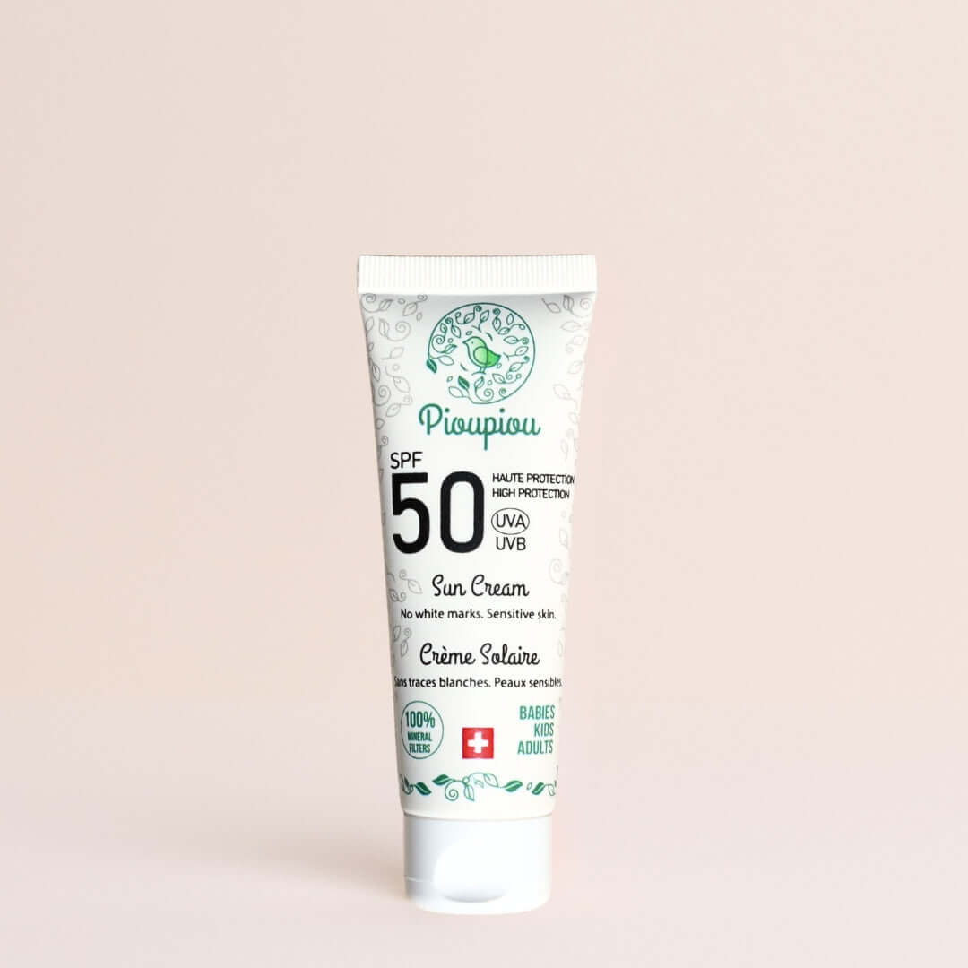 Crème Solaire SPF50 Pioupiou bébé &amp; enfant - Protection minérale naturelle sans traces blanches

